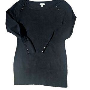 Vintage CACHE Sweater Mini Dress or Long Top L Silver Buttons Retro 80s Black